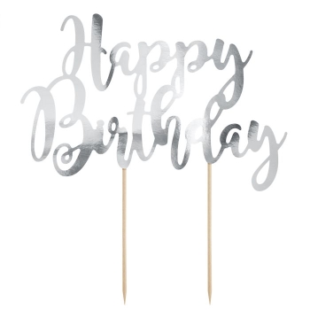 Cake Topper - Happy Birthday - Silver